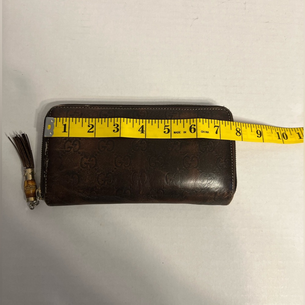 Gucci Brown Monogram Zip-Around Leather Wallet with Tassel - Picture 14 of 15